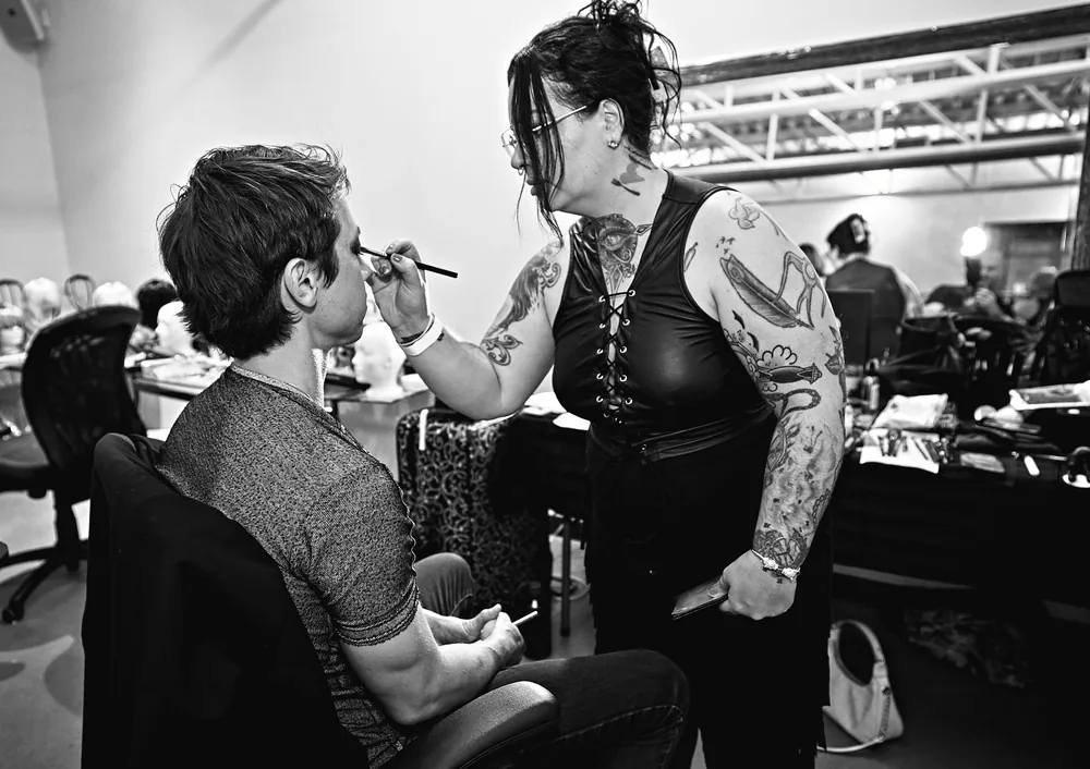Backstage makeup, black and white