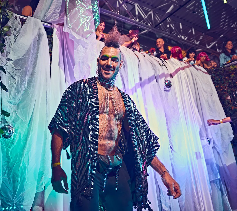 Zebra print robe worn open