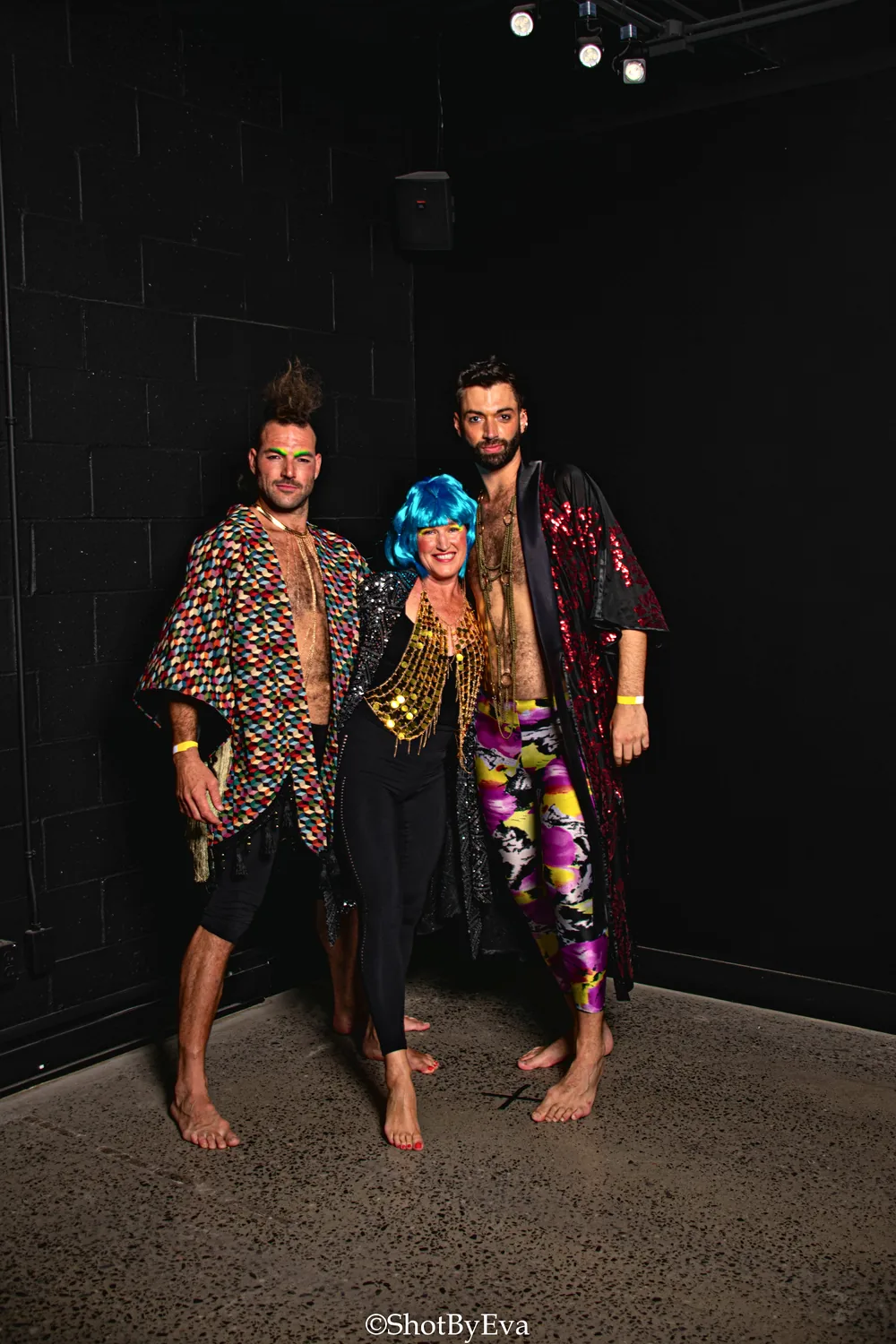 Trio in patterned and sequinned robes